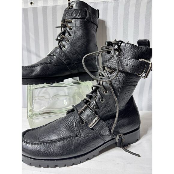 Polo Ralph Lauren Ranger Black Leather Boots Men's Size 10D - Picture 1 of 9